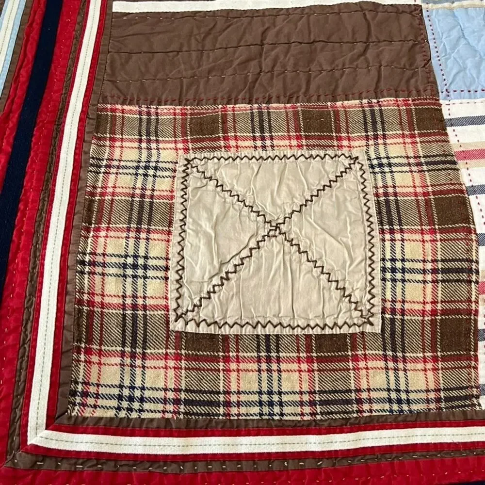 Pottery Barn Kids Twin Quilted Sports Patchwork Bedspread 69